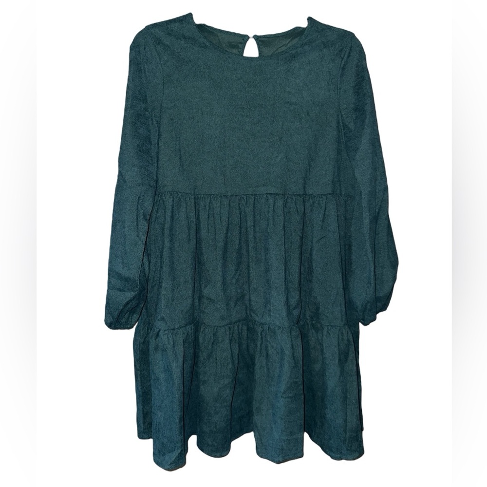Women’s Long-Sleeve Tiered Corduroy Dress - Forest Green - Size Medium